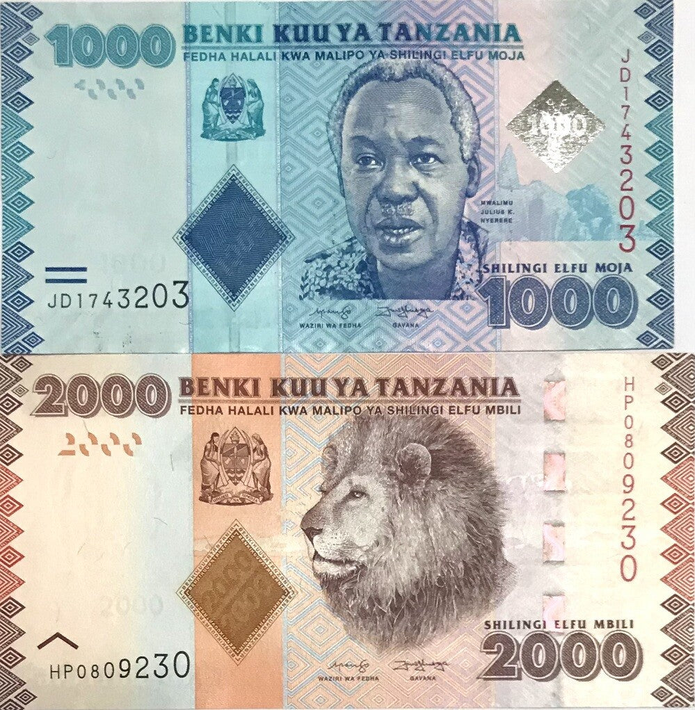 Tanzania Set 2 UNC 1000 2000 Shillings 2020 P 41 P 42 UNC