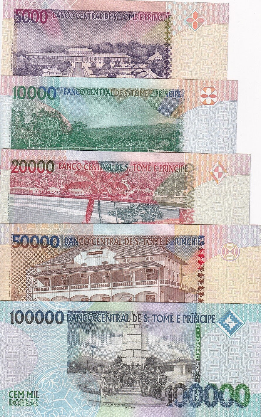 St.Thomas & Prince Set 5 UNC 5000-100000 Random Date P 65 66 67 68 69 Sao Tome