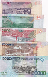 St.Thomas & Prince Set 5 UNC 5000-100000 Random Date P 65 66 67 68 69 Sao Tome
