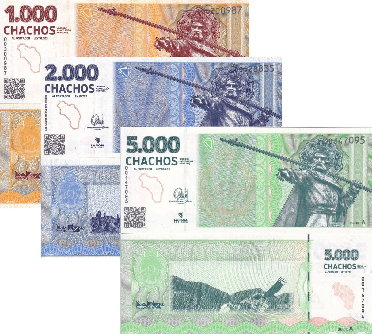 Argentina Set 3 Pcs 1000 2000 5000 Chachos La Rioja Emergency 2024 UNC