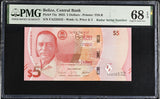 Belize 5 Dollars 2025 P 74 a RADAR Superb Gem UNC PMG 68 EPQ TOP POP