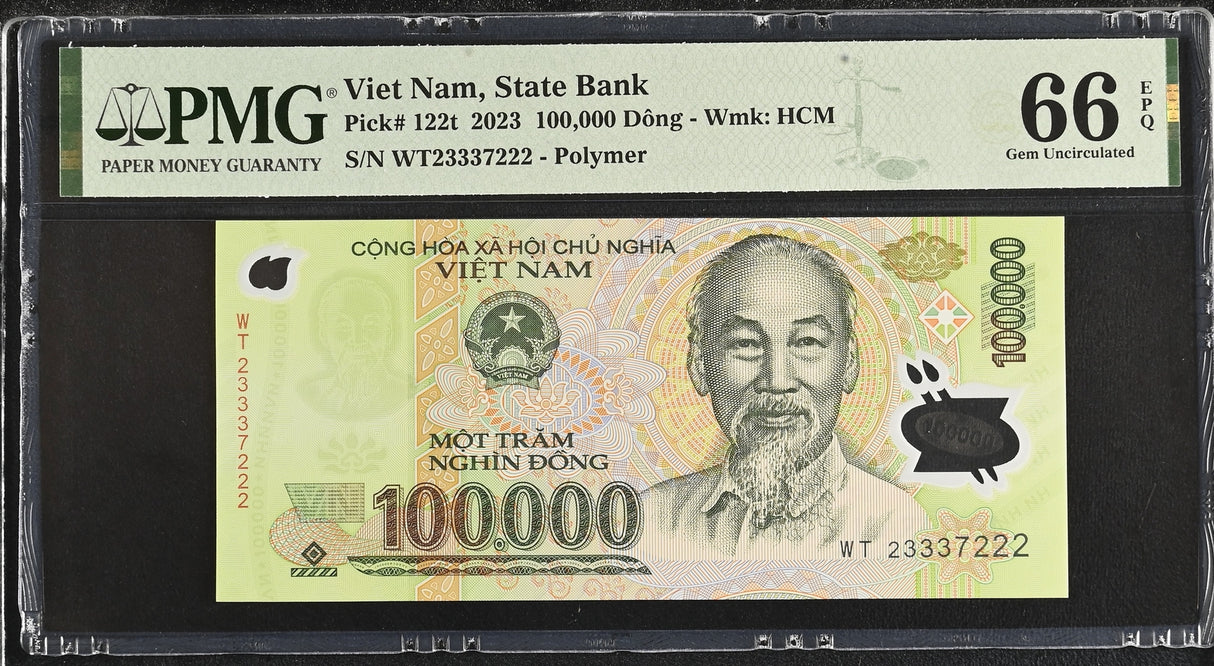 Vietnam 100000 Dong 2023 Polymer P 122 t Gem UNC PMG 66 EPQ