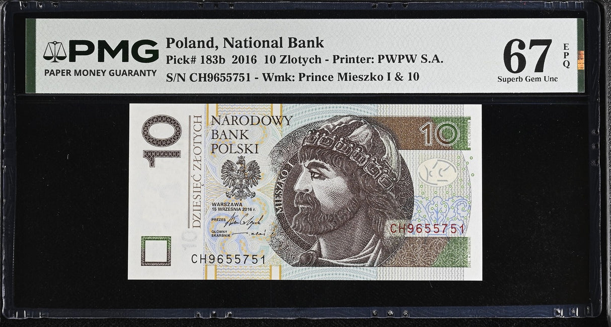 Poland 10 Zlotych 2016 P 183 b Superb Gem UNC PMG 67 EPQ