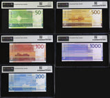 Norway Set 5; 50 100 200 500 1000 K. 2016-19 P 53-P 57 Superb UNC PMG 67 68 EPQ
