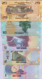 Sierra Leone Set 5 UNC 1 2 5 10 20 Leones 2022 P 34 35 36 37 38 CUT Zero