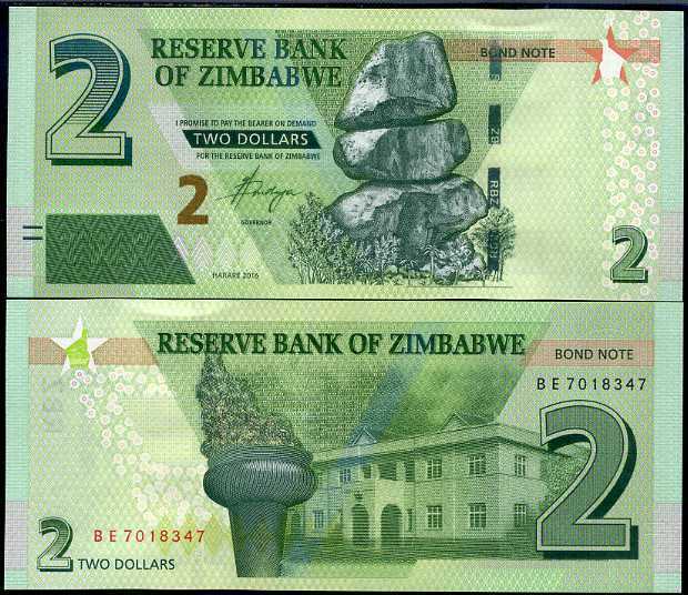 Zimbabwe 2 Dollars 2016 P 99 UNC