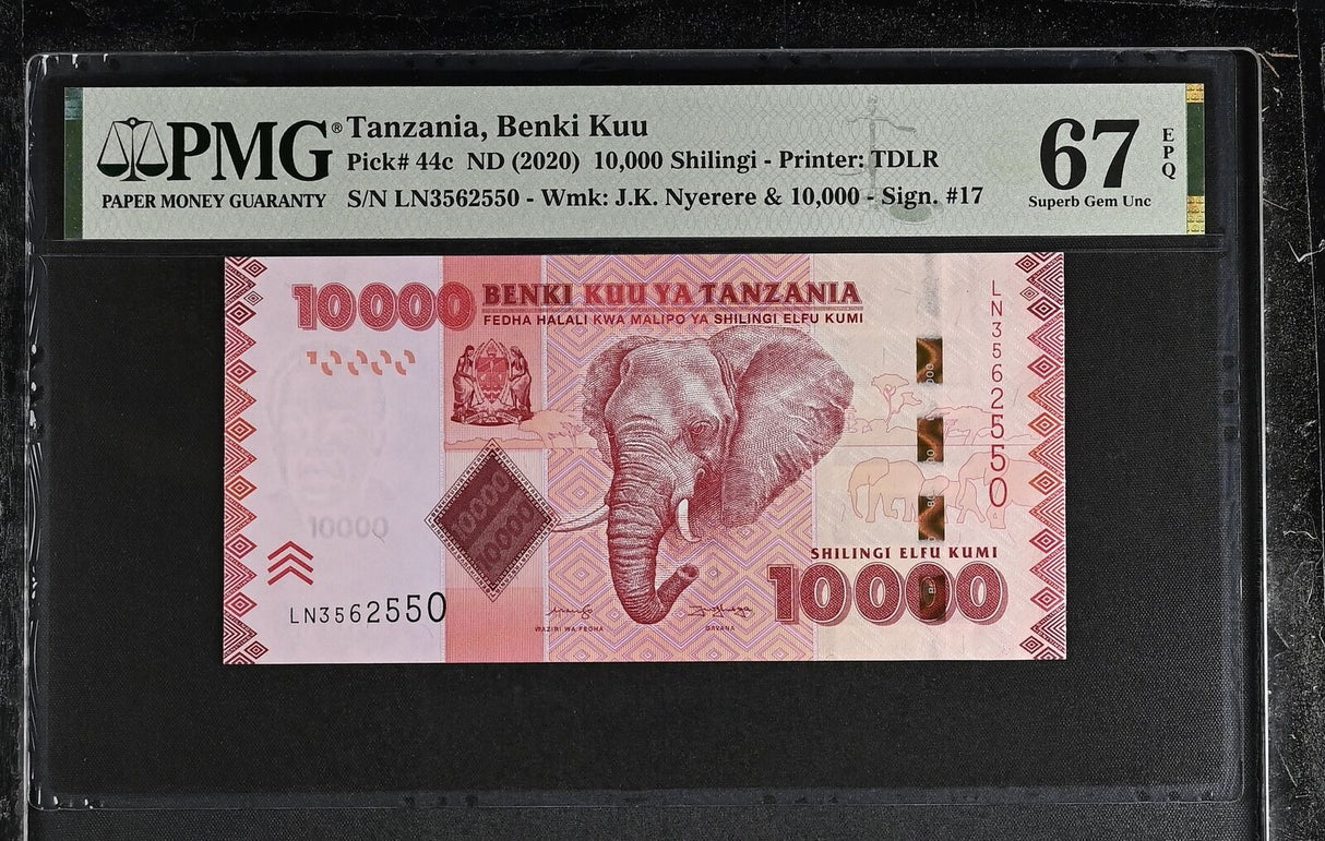 Tanzania 10000 Shillings ND 2020 P 44 c Superb Gem UNC PMG 67 EPQ