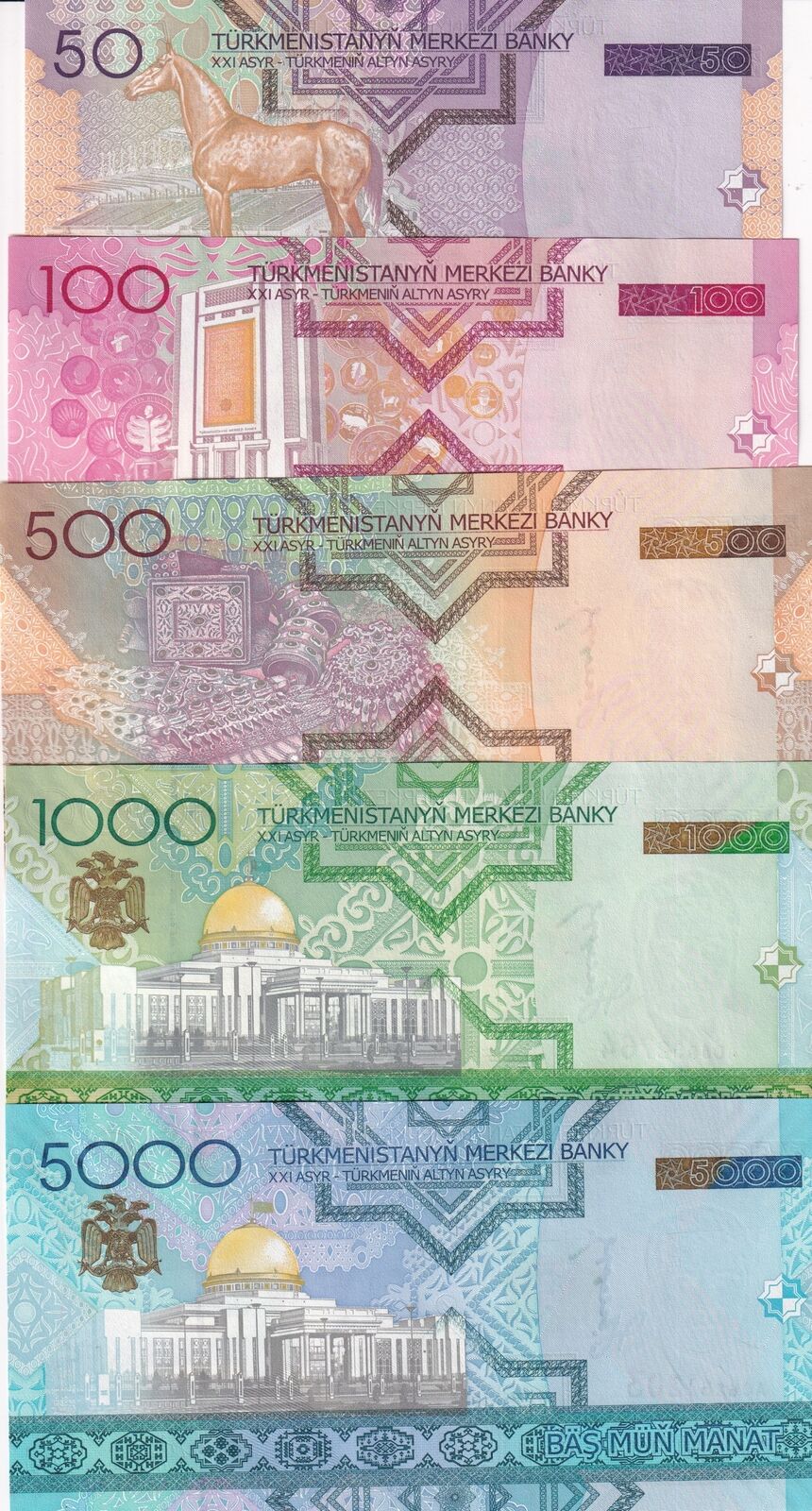 Turkmenistan Set 5 UNC 50 100 500 1000 5000 Manat 2005 UNC P 17 18 19 20 21 UNC