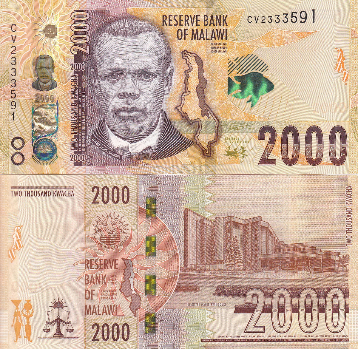 Malawi 2000 Kwacha 2021 (Brown) P 70 UNC, Reverend John Chilembwe
