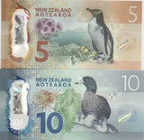 New Zealand Set 2 Pcs 5 10 Dollars 2015 P 191 192 UNC