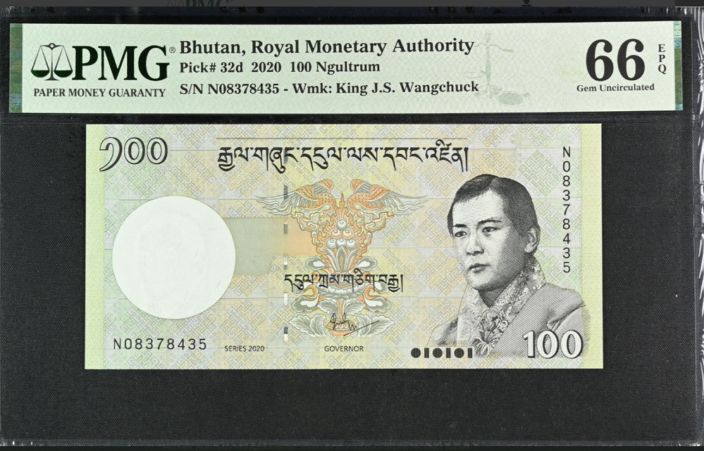 Bhutan 100 Ngultrum 2020 P 32 d Gem UNC PMG 66 EPQ ,Tashichho Dzong