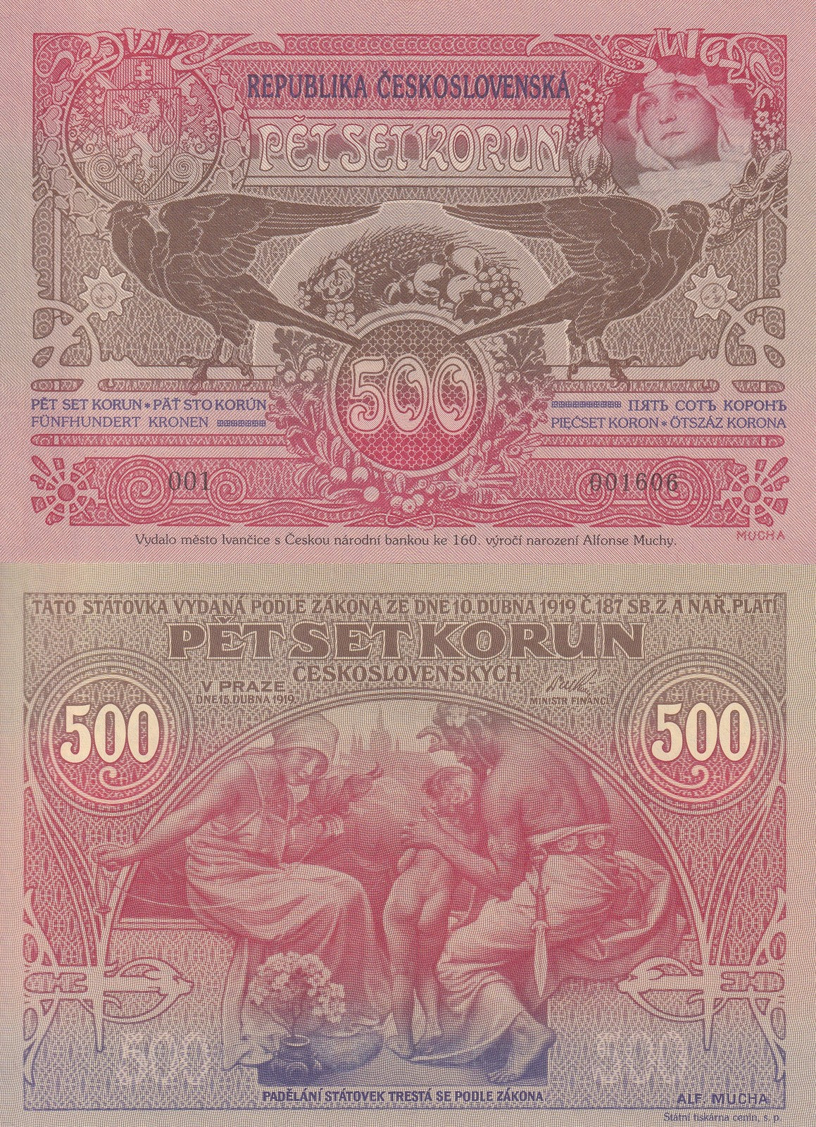 Czechoslovakia 500 Korun 1919/2020 P 12 Official Reprint W/Folder UNC