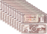 Guyana 10 Dollar 1992 P 23 f UNC LOT 10 PCS ,Kaieteur Falls Bauxite mining