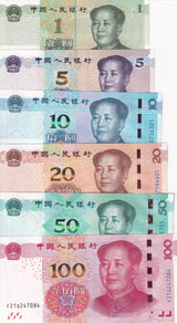 China Set 6 pcs 1 5 10 20 50 100 Yuan 2015 2019 2020 P 909 912 913 - 915 916 UNC