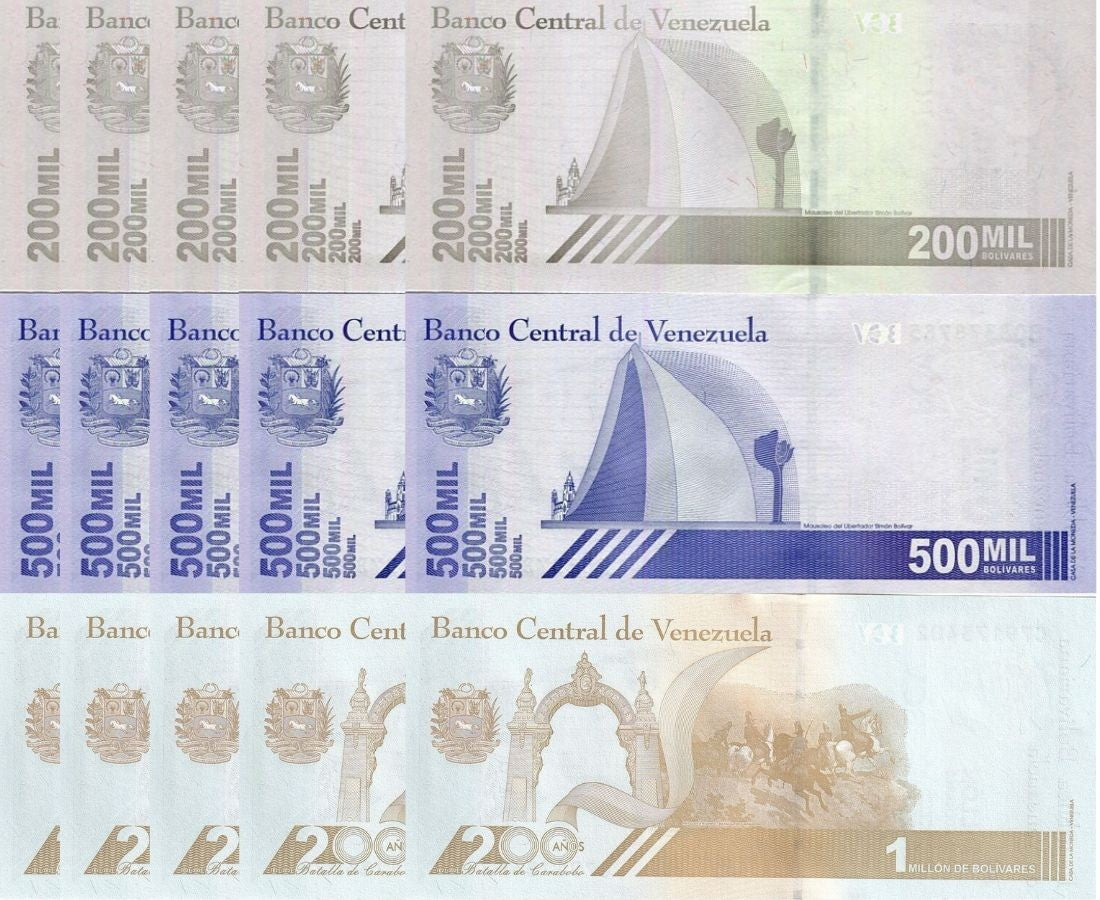 Venezuela Set 3 X LOT 5=15 UNC 200000-1 Million Bolivares 2020/2021 P 112-P 114
