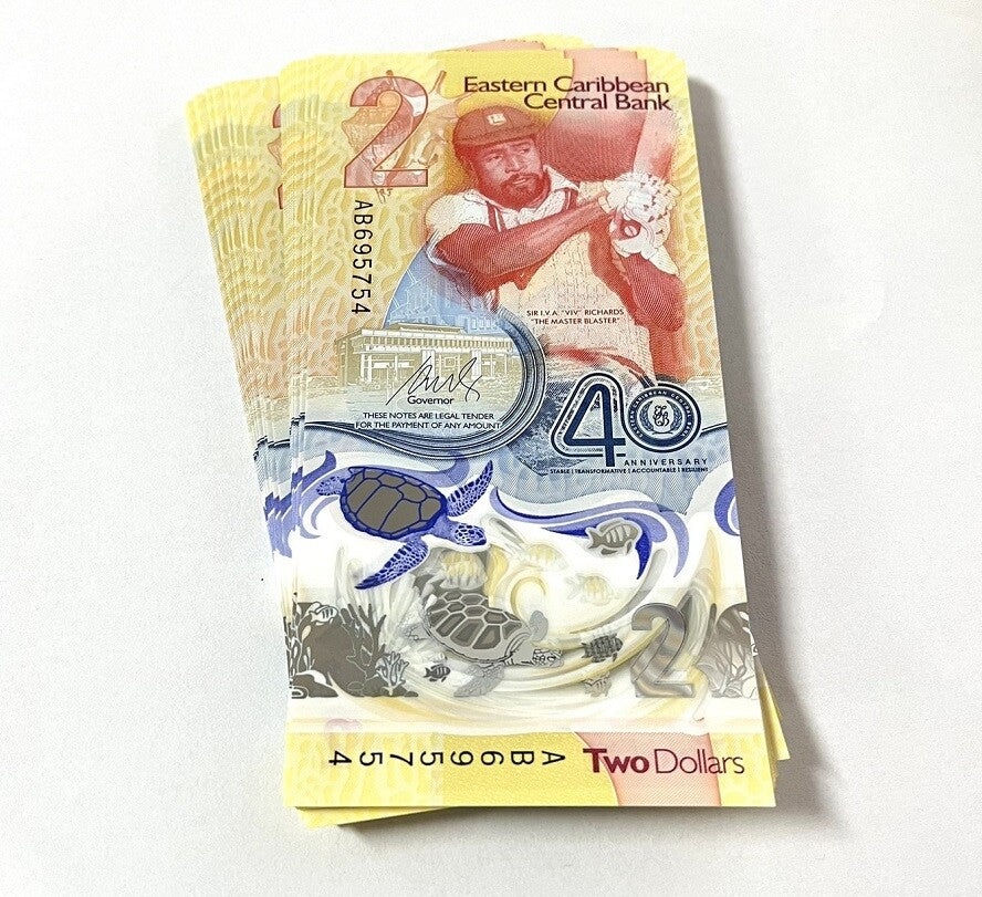 East Caribbean 2 Dollars 2023 2024 40th P 61 Polymer Commemorative LOT 20 UNC