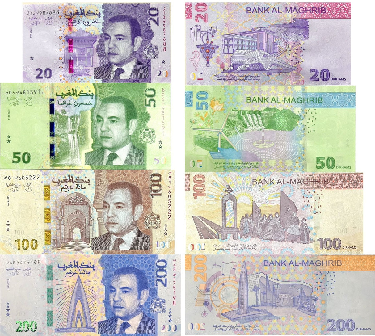 Morocco Set 4 UNC 20 50 100 200 Dirhams 2023/2024 P 79 80 81 82 NEW Design