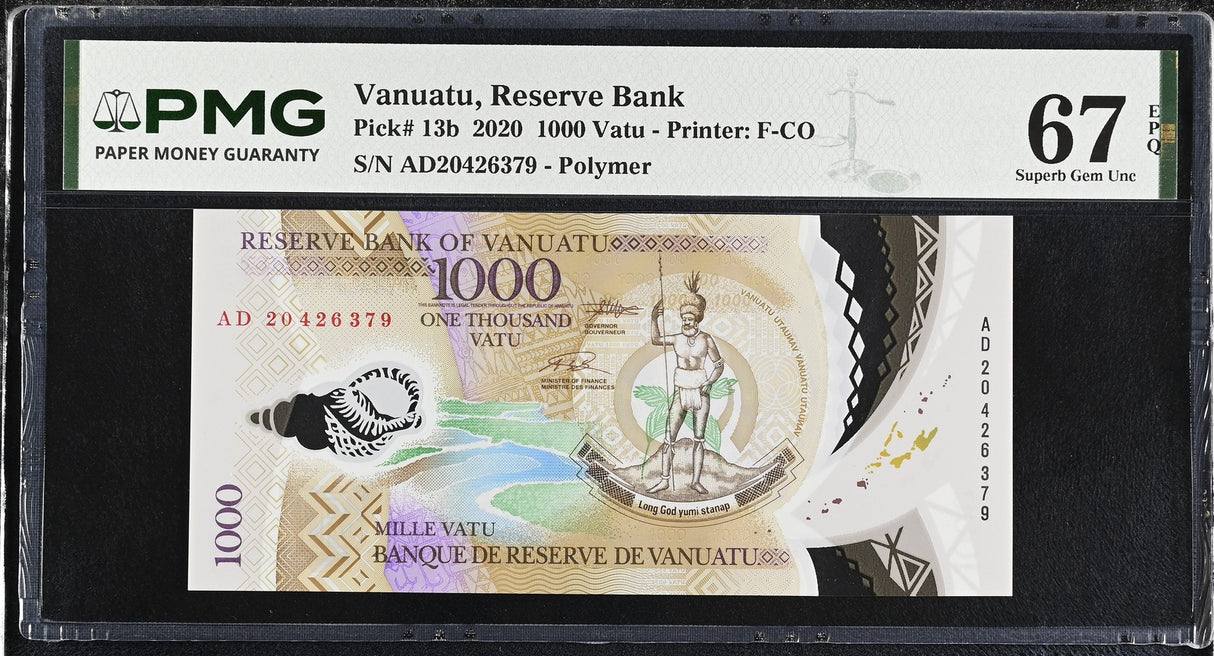 Vanuatu 1000 Vatu 2020 P 13 b Polymer Superb Gem UNC PMG 67 EPQ