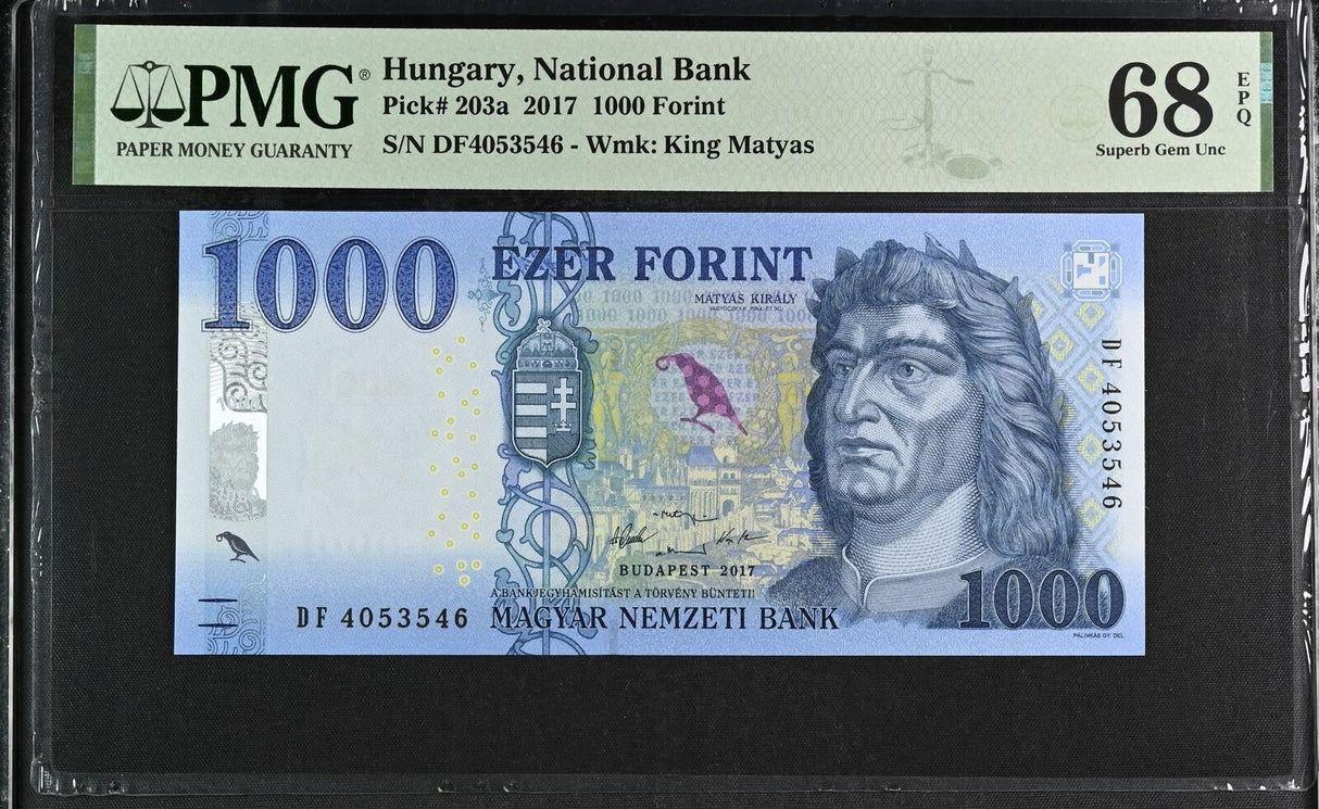 Hungary 1000 Forint 2017 P 203 a Superb Gem UNC PMG 68 EPQ