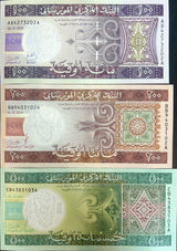 Mauritania Set 3 Pcs 100 200 500 Ouguiya 2013 2015 Hybrid P 16 17 18 UNC