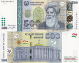 Tajikistan 500 Somoni 2022 P 22 UNC , Dushanbe ,Abuabdullokhi Rudaki