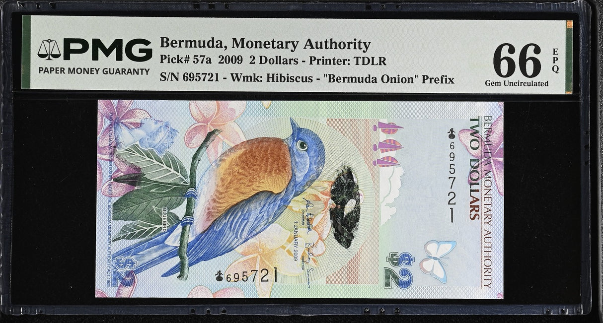 Bermuda 2 Dollars 2009 P 57 a Gem UNC PMG 66 EPQ