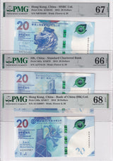 Hong Kong Set 3; 20 Dollars SCB HSBC B P 218 302 348 Superb UNC PMG 66 67 68 EPQ