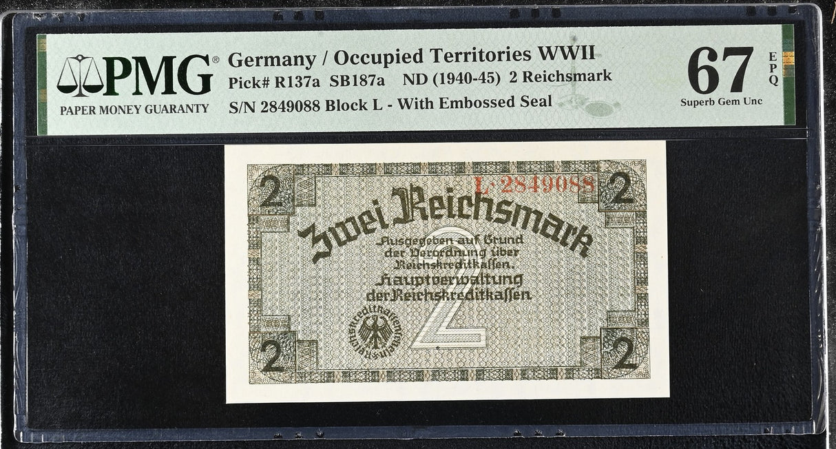 Germany 2 Reichsmark ND 1940-1945 P R137 a Superb Gem UNC PMG 67 EPQ