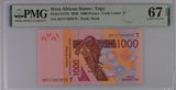 West African States Togo 1000 Francs 2020 P 815Tt Gem Superb UNC PMG 67 EPQ