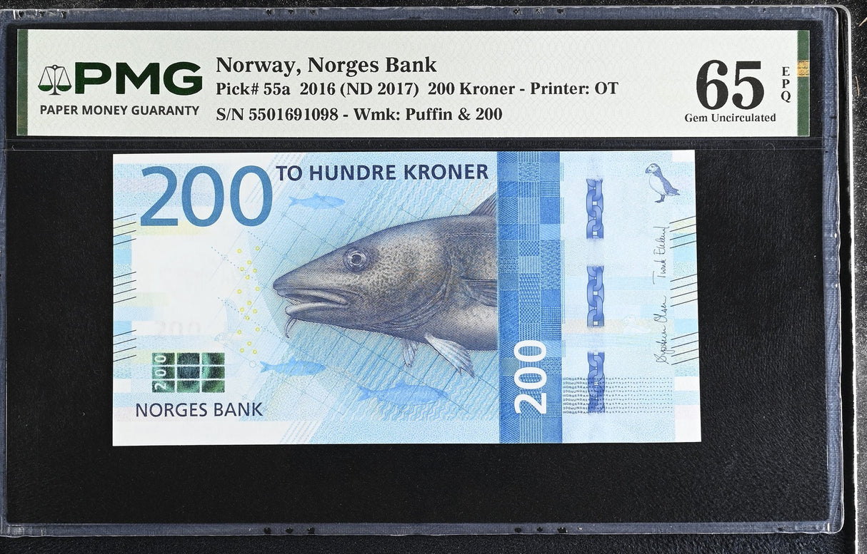 Norway 200 Kroner 2016 ND 2017 P 55 a Gem UNC PMG 65 EPQ