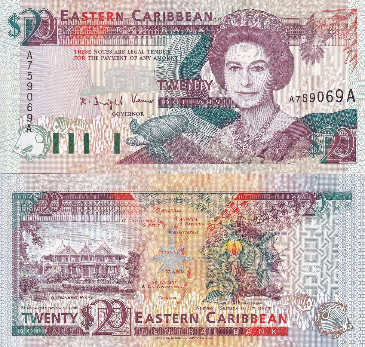 East Caribbean 20 Dollars 2003 P 44 a Suffix Letter A UNC