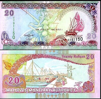 Maldives 20 Rufiyaa 2008 P 20 c UNC W/Yellow Tone