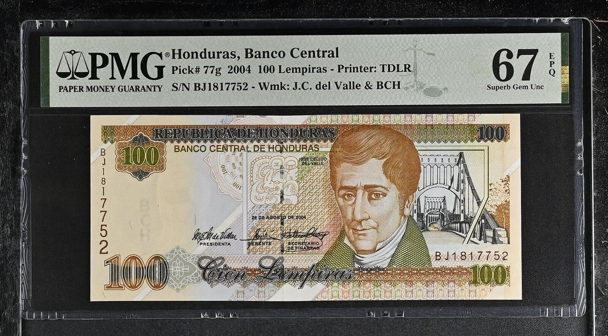 Honduras 100 Lempiras 2004 P 77 g Superb Gem UNC PMG 67 EPQ