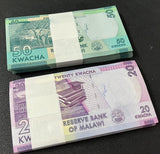 Malawi Set 2 X 100 UNC 20 50  Kwacha 2019 2020 P 63 P 64