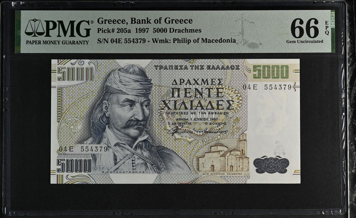 Greece 5000 Drachmes 1997 P 205 a Gem UNC PMG 66 EPQ