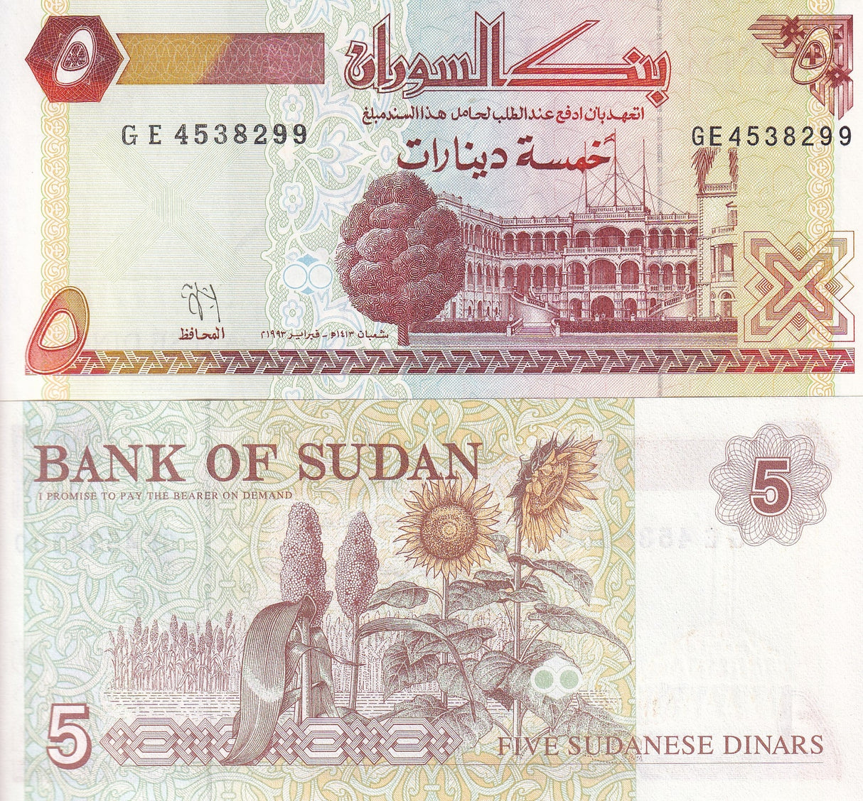 Sudan 5 Pounds 1993 P 51 UNC