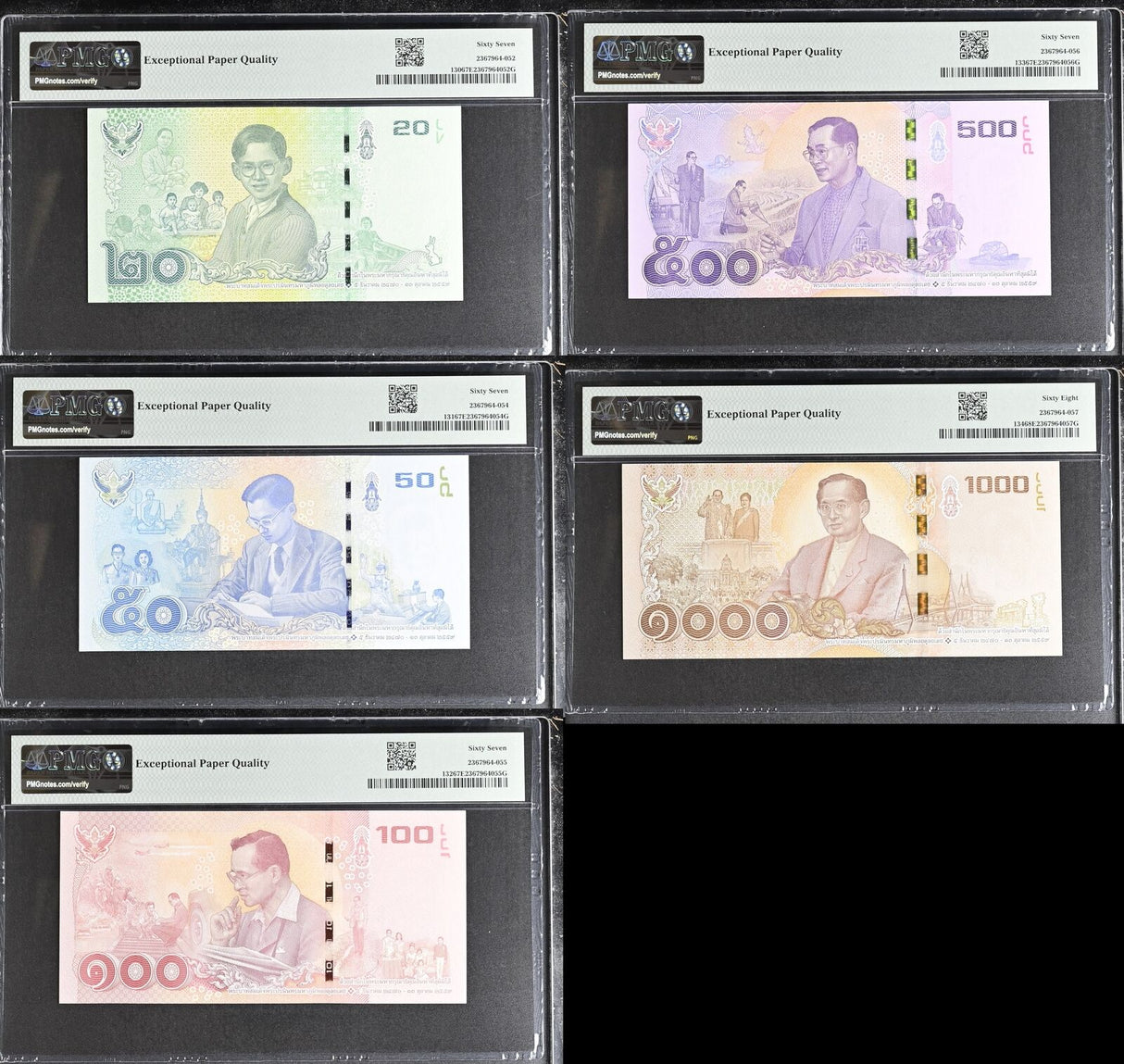 Thailand Set 5; 20 50 100-1000 Baht 2017 P 130 -134 Superb Gem UNC PMG 67 68 EPQ