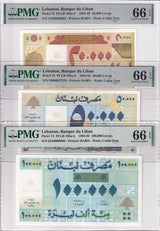 Lebanon Set 3; 20000 50000 100000 Livres 1995 P 72 73 74 Gem UNC PMG 66 EPQ