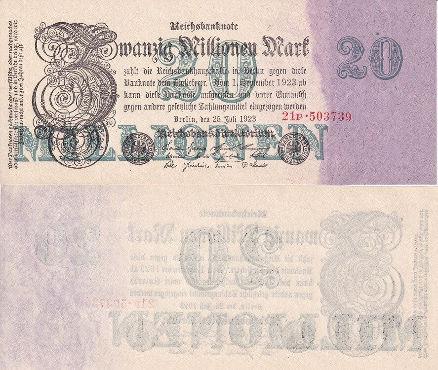 Germany 20 Millionen Mark 1923 P 97 b UNC