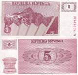 Slovenia 5 Tolarjev 1990 P 3 UNC, Terglou mountain, Julian Alps