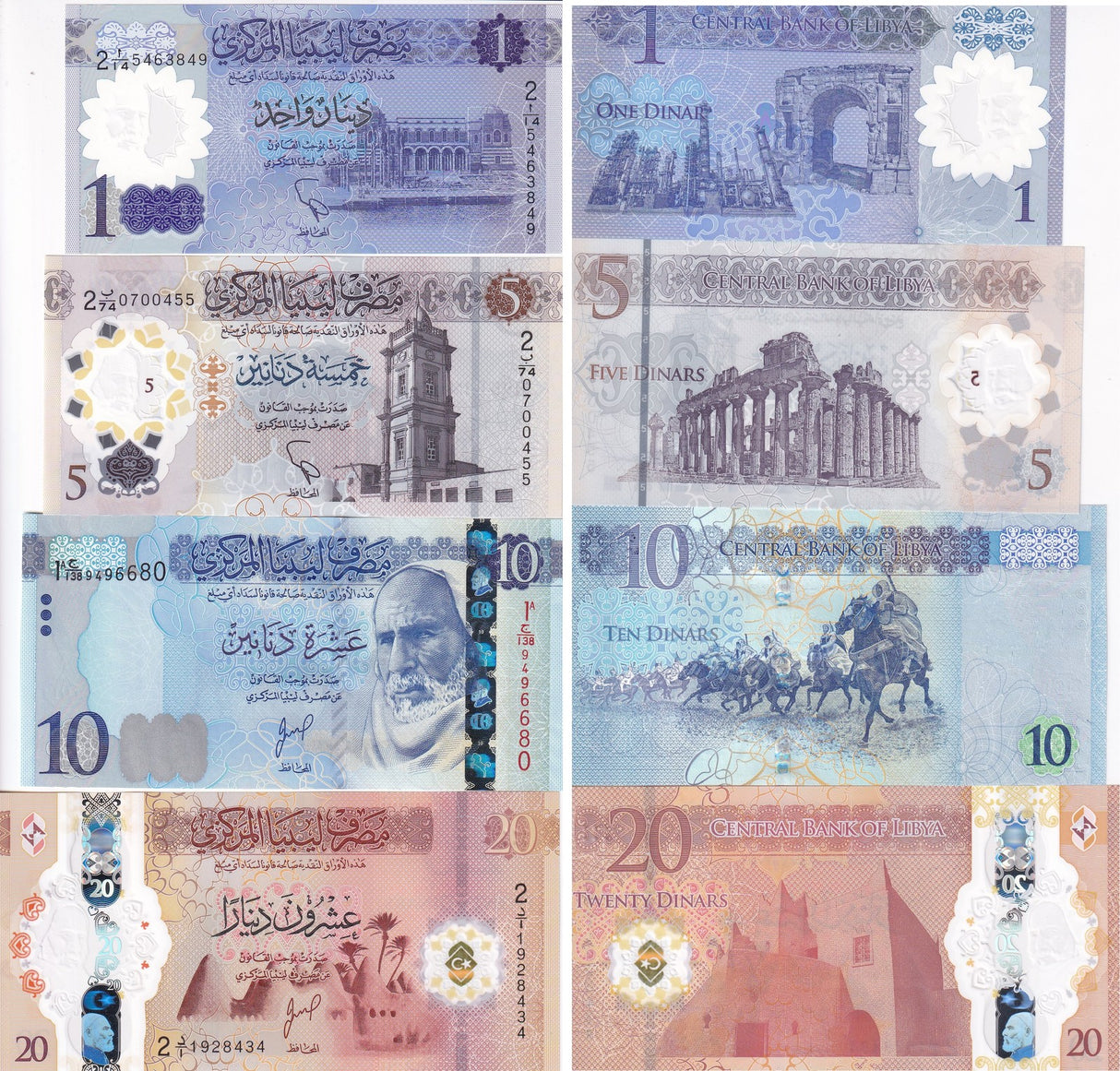 Libya Set 4 Pcs 1 5 10 20 Dinar 2019 2025 P 85 P NEW Polymer UNC
