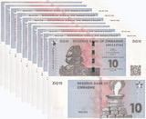 Zimbabwe 10 ZiG 2024 P 110 Gold Reserve Backed UNC w/QR Lot 10 UNC 1/10 BUNDLE