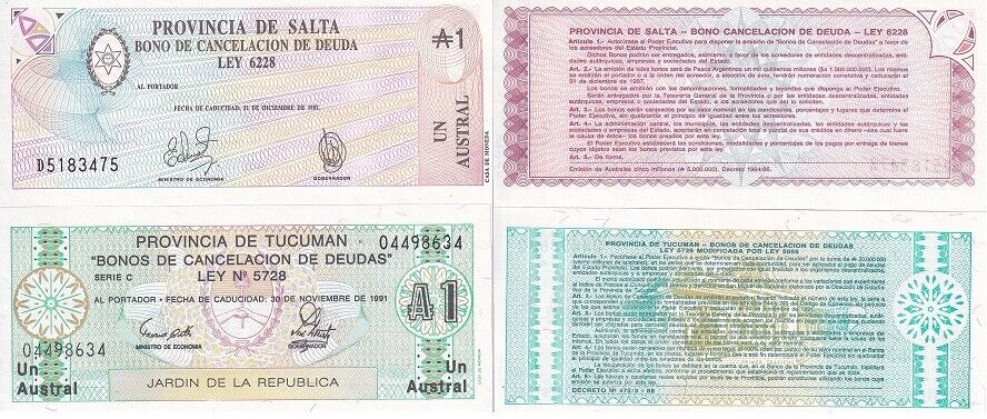 Argentina Set 2 UNC 1 Australes  1987 1991 P S2711 P S2612e