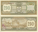 Netherlands Antilles 250 Gulden 1967 P 13 UNC ,Monument at Willemstad; Saba