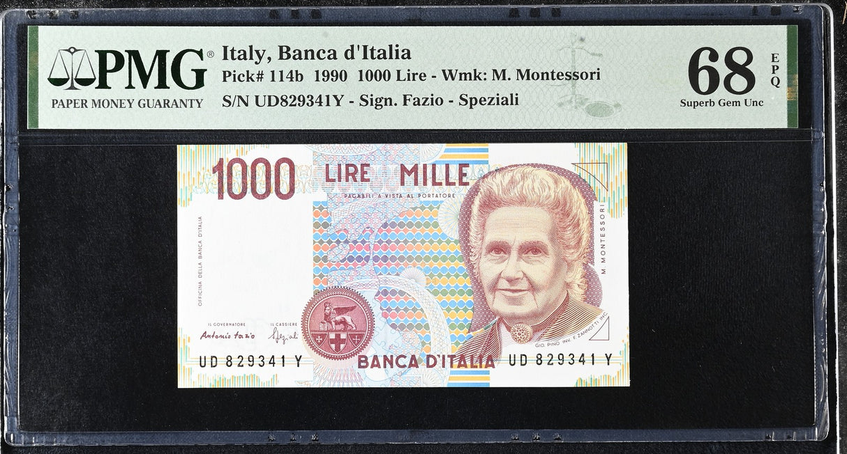 Italy 1000 Lire 1990 P 114 b Superb Gem UNC PMG 68 EPQ