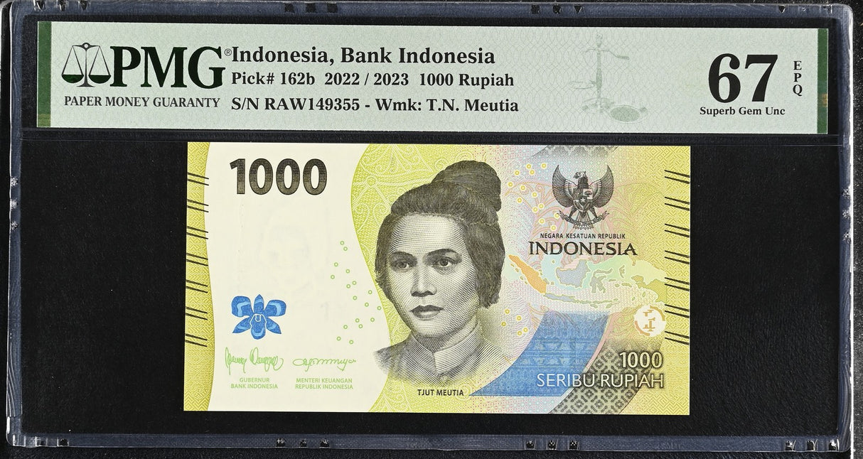 Indonesia 1000 Rupiah 2022 / 2023 P 162 b Superb Gem UNC PMG 67 EPQ
