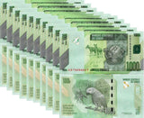 Congo 1000 Francs 2020 P 101 c UNC LOT 10 PCS, Okapi, Kanioka box ,Parrot