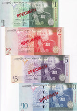 Tonga Set 4 UNC 1 2 5 10 Pa'anga ND 2012 P 37 38 39 40 SPECIMEN UNC