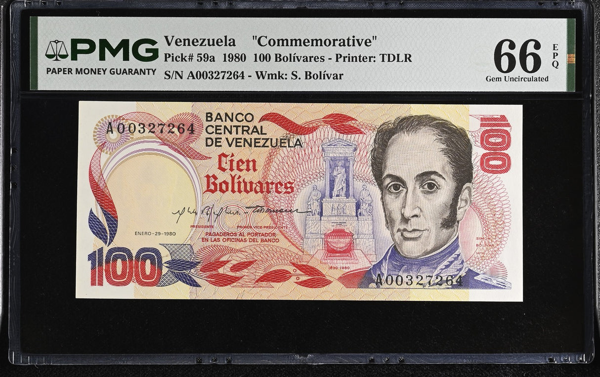 Venezuela 100 Bolivares 1980 Commemorative P 59 a Gem UNC PMG 66 EPQ