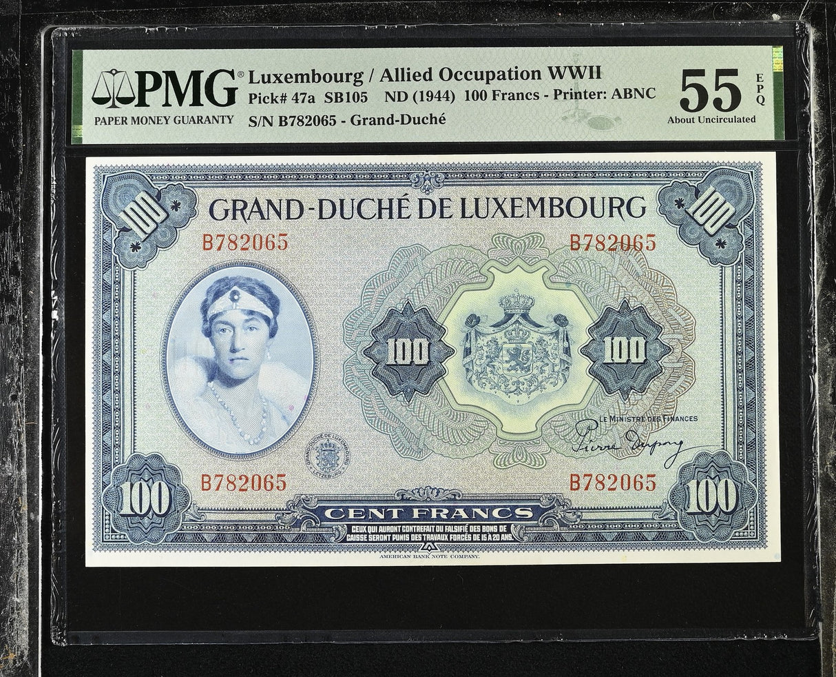 LUXEMBOURG 100 FRANCS ND 1944 P 47 a About UNC PMG 55 EPQ